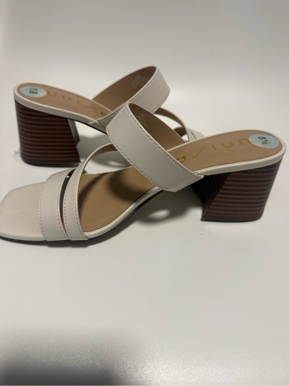 Women's Cream Block Heel Slide Sandals